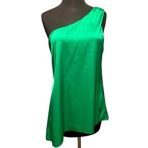 Boston Proper Green Silky One Shoulder Top Sz M Asymmetrical Side Zipper